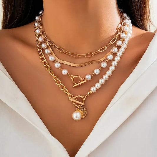 Ensemble Collier Perle et Chaîne Serpent Vintage | Or