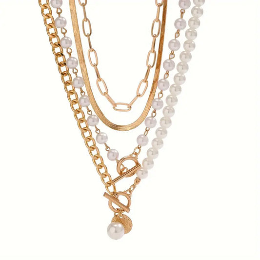 Ensemble Collier Perle et Chaîne Serpent Vintage | Or
